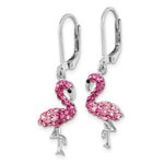 Sterling Silver Rhodium-plated Pink Crystal Flamingo Leverback Earrings - Product Photo