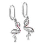 Sterling Silver Rhodium-plated Pink Crystal Flamingo Leverback Earrings - Product Photo