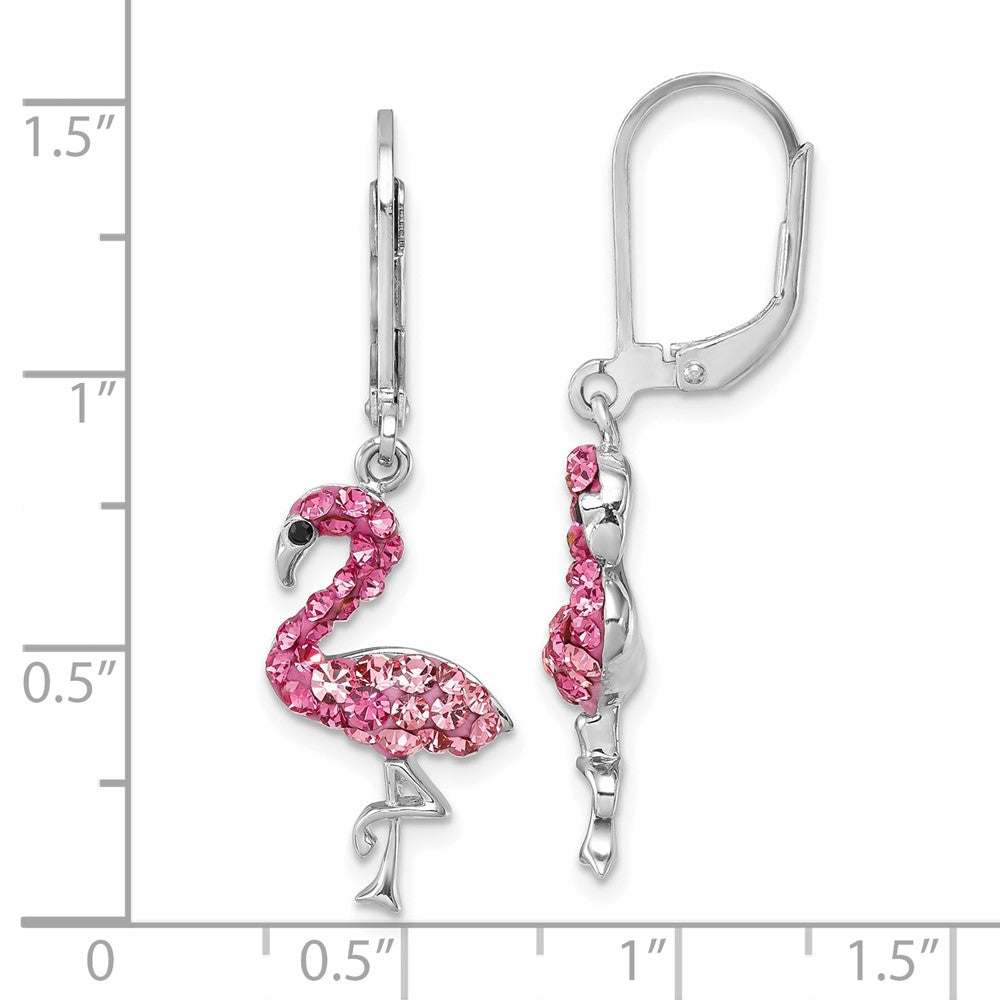 Sterling Silver Rhodium-plated Pink Crystal Flamingo Leverback Earrings - Product Photo