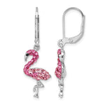 Sterling Silver Rhodium-plated Pink Crystal Flamingo Leverback Earrings - Product Photo