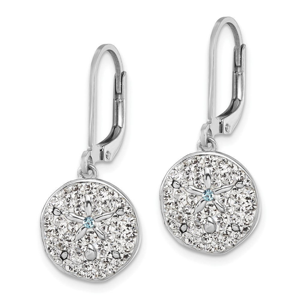 Sterling Silver Rhodium-Plated Polished Crystal Sand Dollar Dangle Earrings - Product Photo