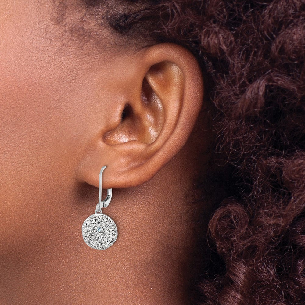 Sterling Silver Rhodium-Plated Polished Crystal Sand Dollar Dangle Earrings - Product Photo