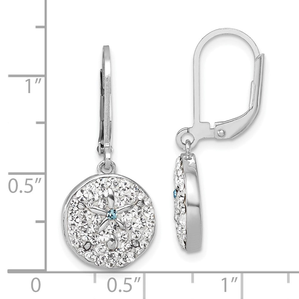 Sterling Silver Rhodium-Plated Polished Crystal Sand Dollar Dangle Earrings - Product Photo