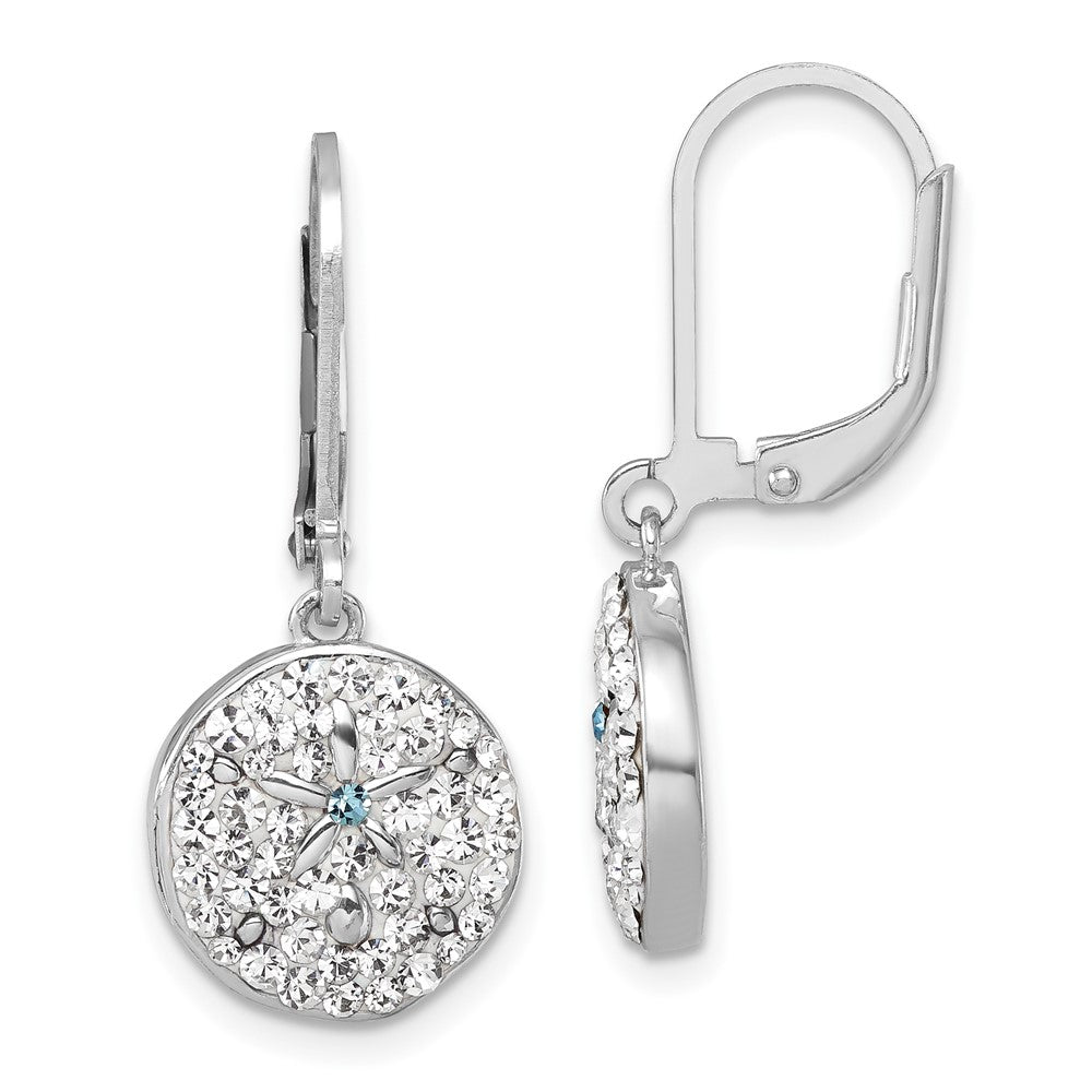 Sterling Silver Rhodium-Plated Polished Crystal Sand Dollar Dangle Earrings