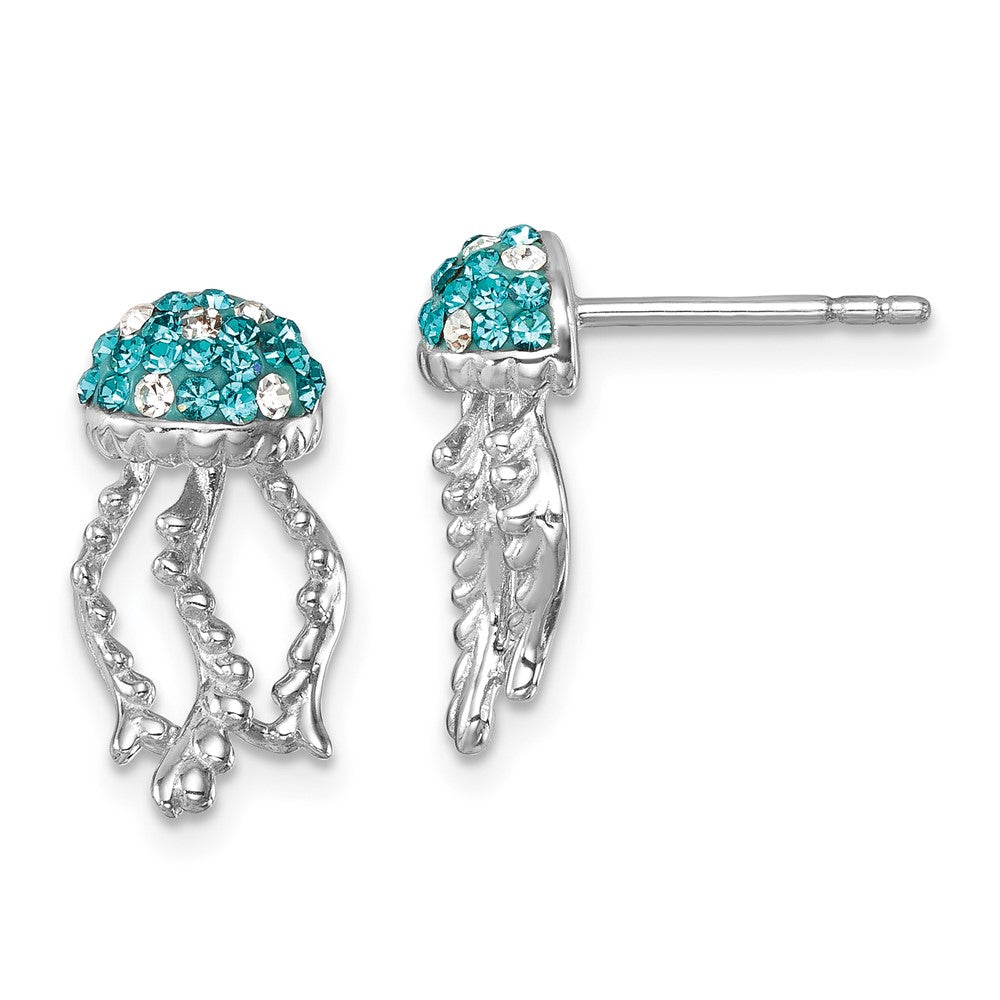 Sterling Silver Rhodium-plated Polished Crystal Jellyfish Post Earrings
