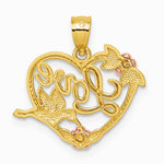 14K Two-tone & White Rhodium Polish Love Floral And Bird Heart Pendant - Product Photo