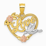 14K Two-tone & White Rhodium Polish Love Floral And Bird Heart Pendant - Product Photo