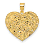 14k Polished and Textured Flower Rose Mother's Love Heart Pendant - Product Photo
