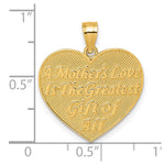 14k Polished and Textured Flower Rose Mother's Love Heart Pendant - Product Photo