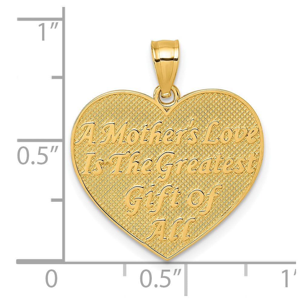 14k Polished and Textured Flower Rose Mother's Love Heart Pendant - Product Photo