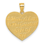 14k Polished and Textured Flower Rose Mother's Love Heart Pendant - Product Photo
