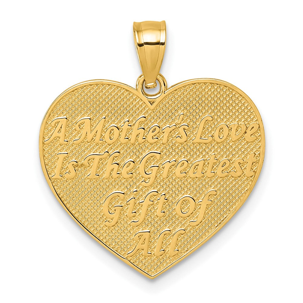 14k Polished and Textured Flower Rose Mother's Love Heart Pendant - Product Photo