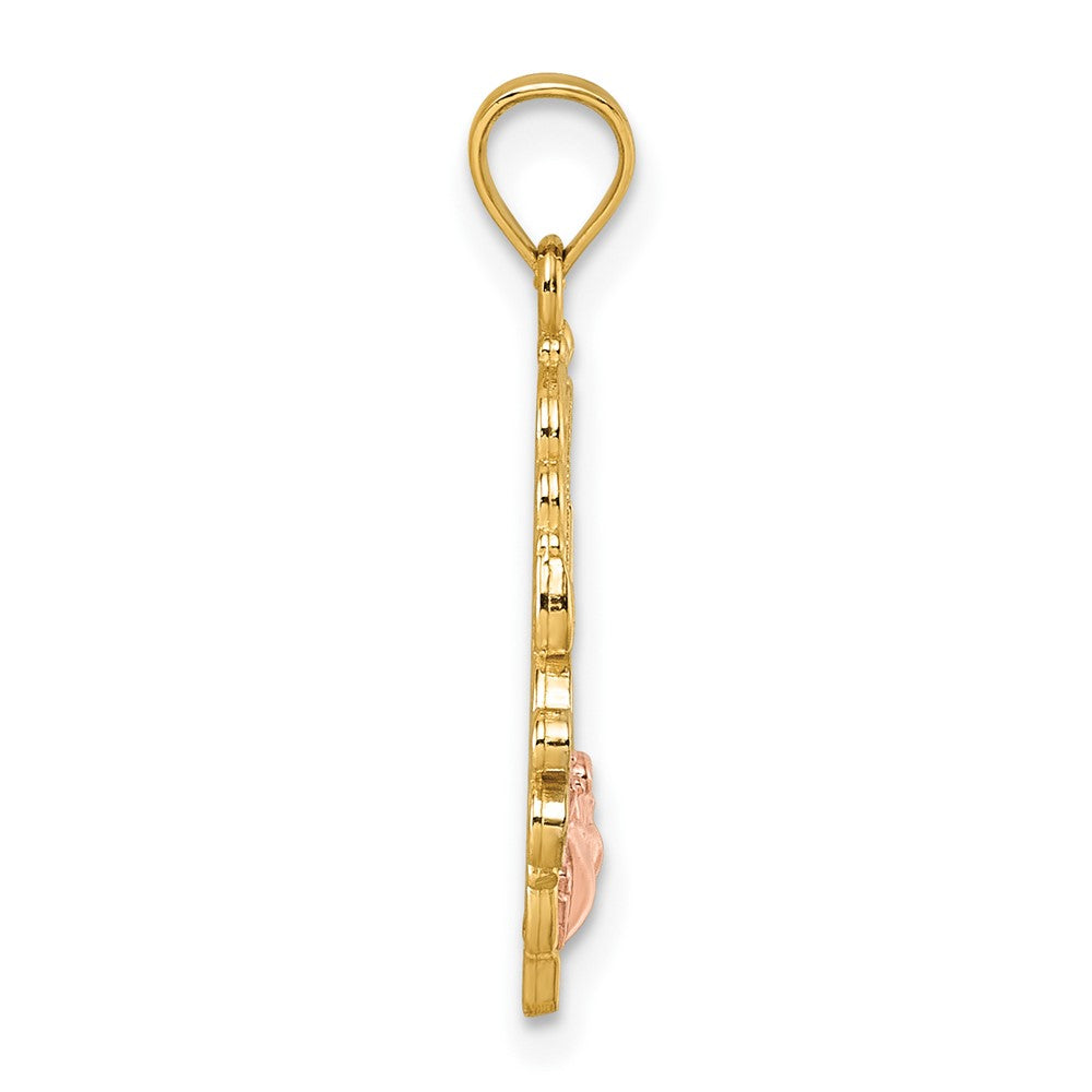 14K Yellow Gold Two-tone & White Rhodium Polished Grandma Rose Oval Pendant - Product Photo