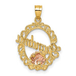 14K Yellow Gold Two-tone & White Rhodium Polished Grandma Rose Oval Pendant - Product Photo