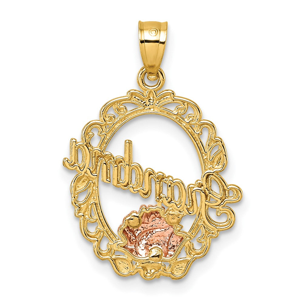 14K Yellow Gold Two-tone & White Rhodium Polished Grandma Rose Oval Pendant - Product Photo