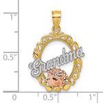 14K Yellow Gold Two-tone & White Rhodium Polished Grandma Rose Oval Pendant - Product Photo