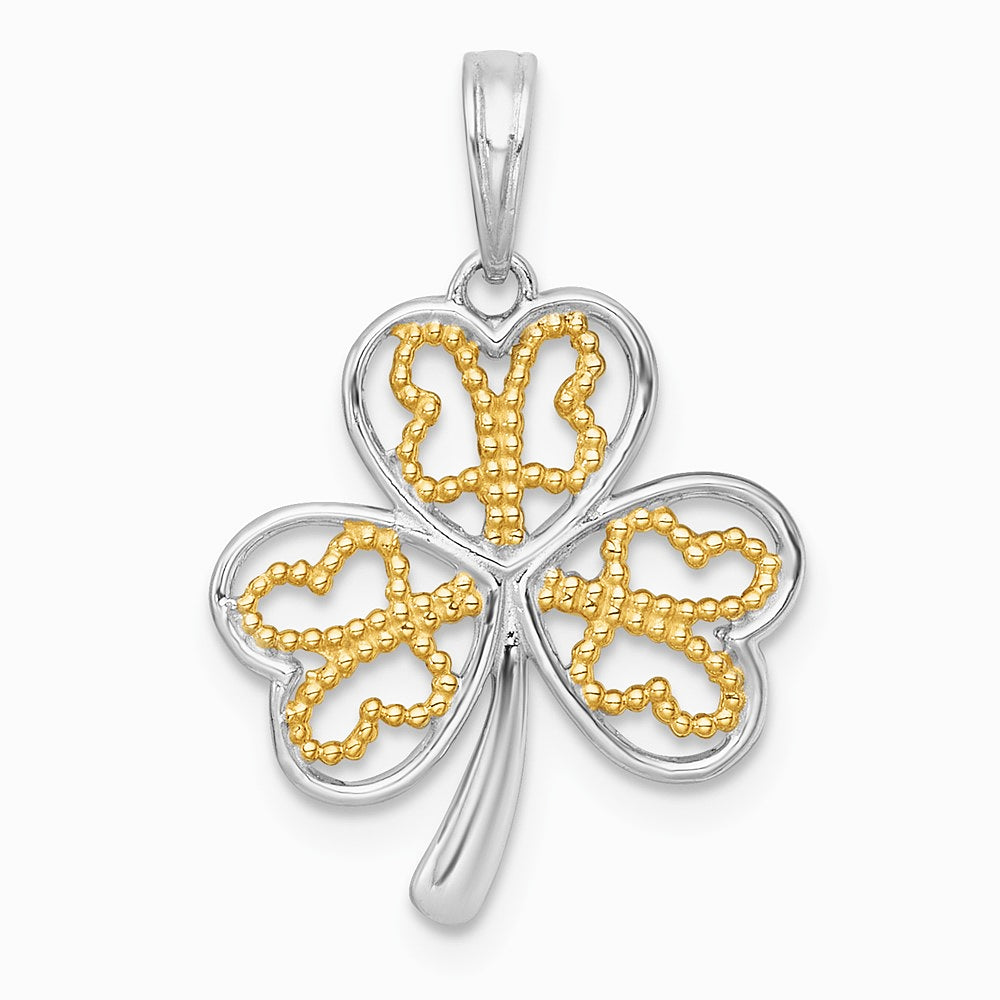 14K Yellow & Rhodium with White Rhodium Polished Fancy 3 Leaf Clover Charm - Product Photo