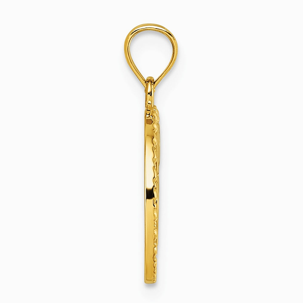 14K Yellow Gold Polished Heart Evil Eye And Horse Shoe In Circle Pendant - Product Photo