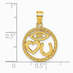 14K Yellow Gold Polished Heart Evil Eye And Horse Shoe In Circle Pendant - Product Photo