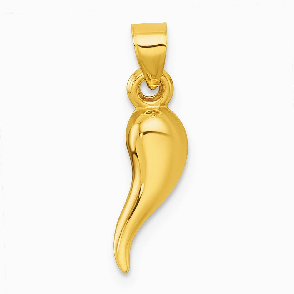 14K Yellow Gold Polished Hollowed Italian Horn Pendant - Product Photo