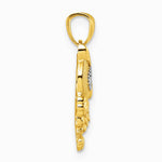 14K Yellow & Rhodium & Rhodium Polished & Textured Owl Pendant - Product Photo