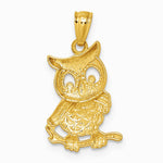 14K Yellow & Rhodium & Rhodium Polished & Textured Owl Pendant - Product Photo