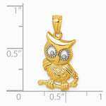 14K Yellow & Rhodium & Rhodium Polished & Textured Owl Pendant - Product Photo