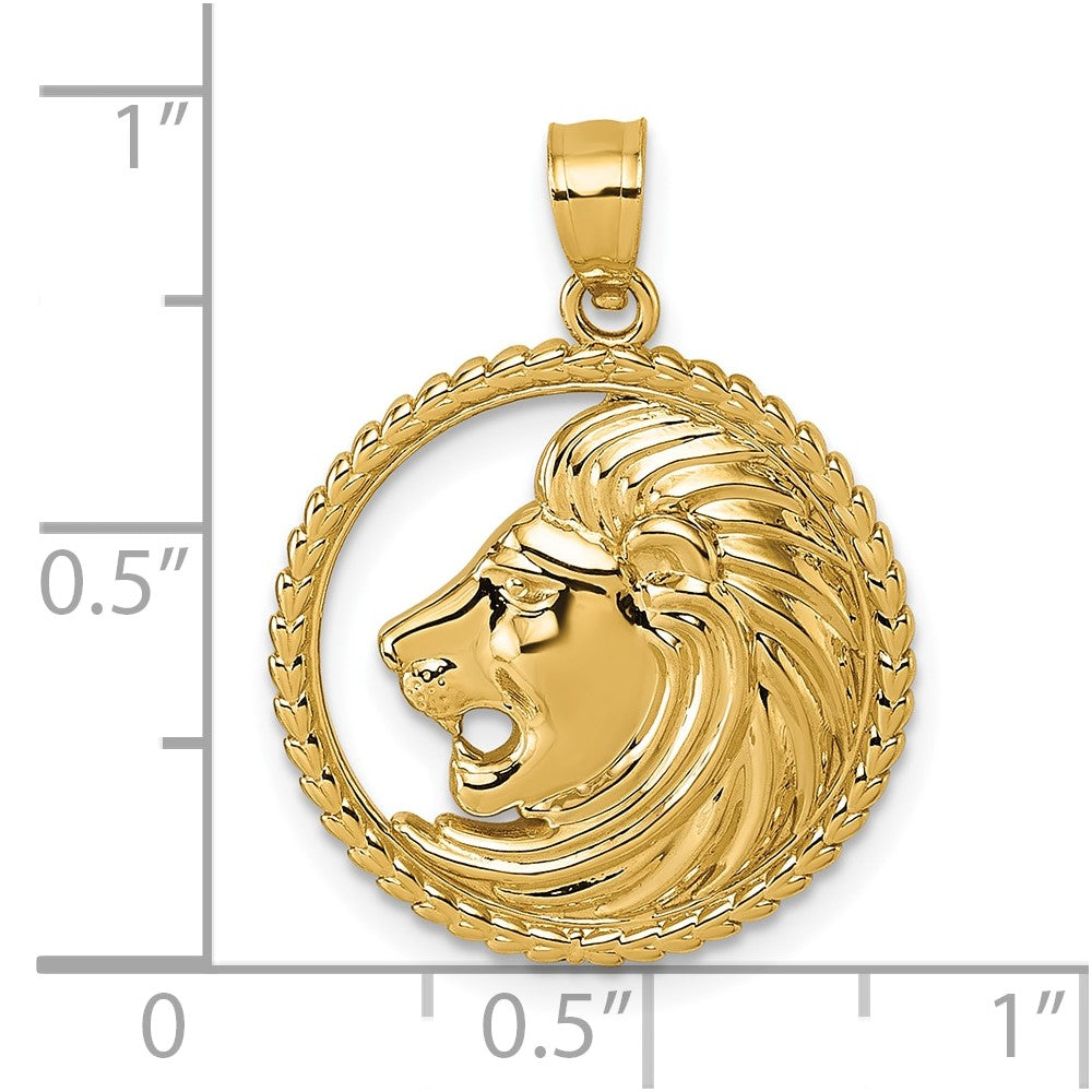 14k Polished Lion with Mane Circle Pendant - Product Photo