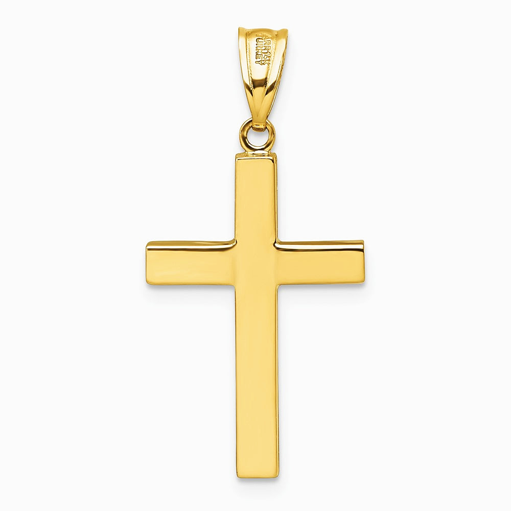 14K Yellow Gold Polished Hollow Cross Pendant - Product Photo