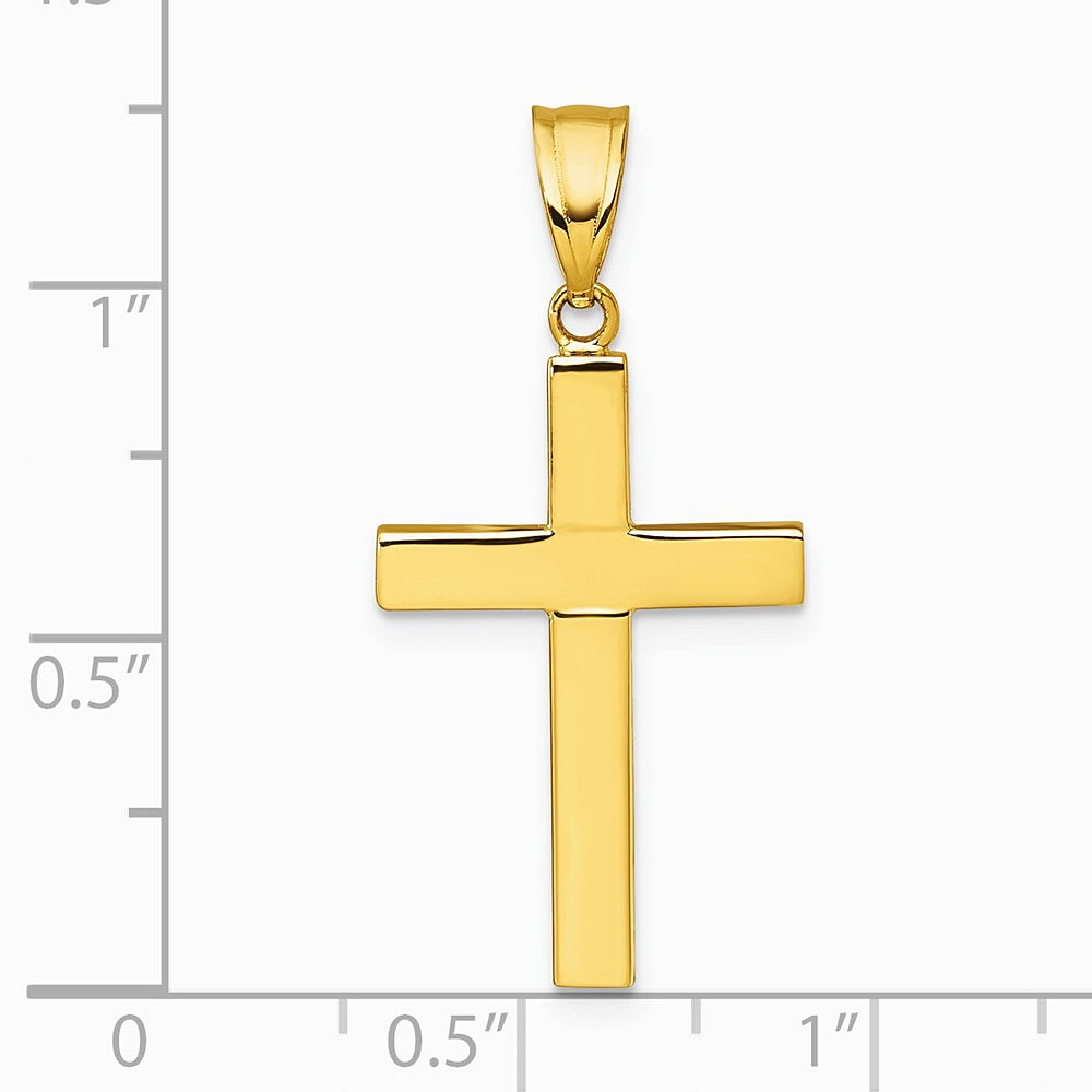 14K Yellow Gold Polished Hollow Cross Pendant - Product Photo