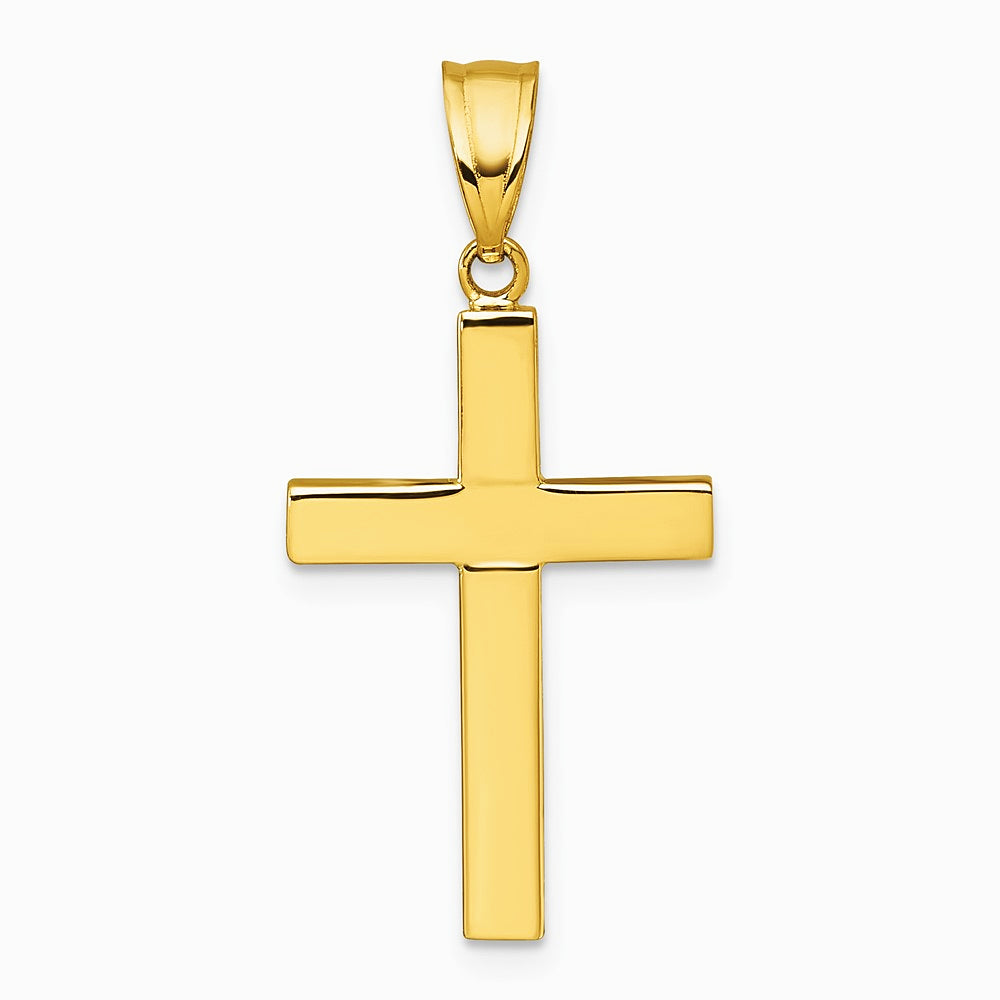 14K Yellow Gold Polished Hollow Cross Pendant - Product Photo