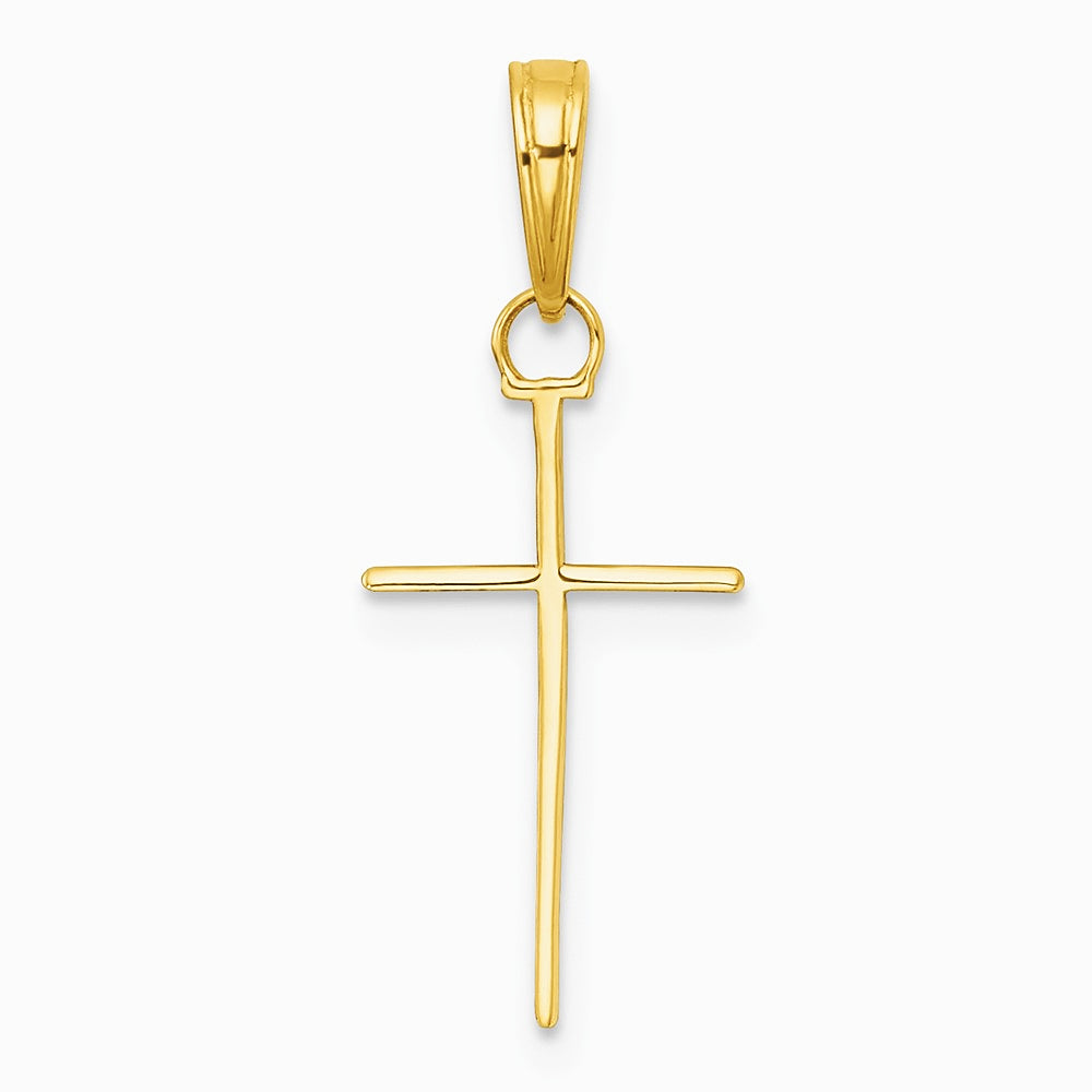 14K Yellow Gold 3-D and Polished Stick Cross Charm