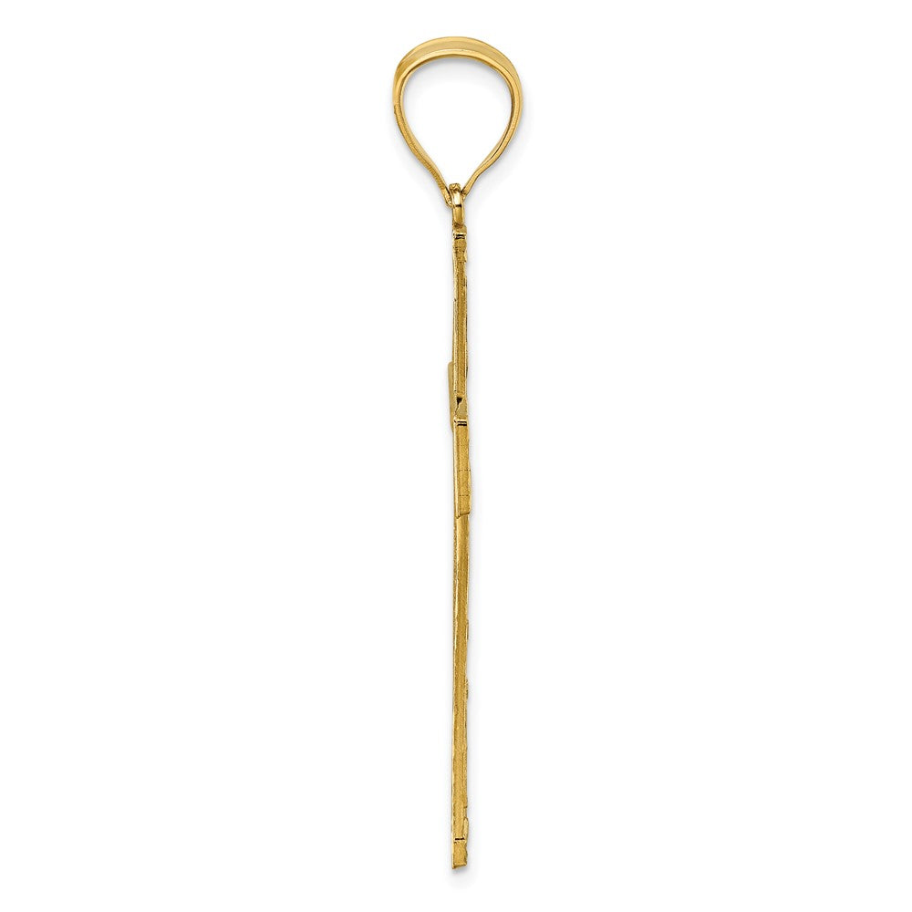 14K Yellow & Rhodium Pol. with Rhodium Diamond-cut Textured Fancy Cross Pendant - Product Photo