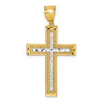 14K Yellow & Rhodium Pol. with Rhodium Diamond-cut Textured Fancy Cross Pendant - Product Photo
