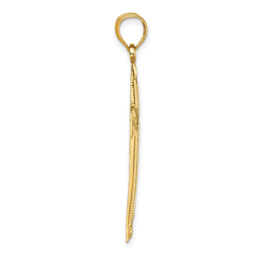 14K Yellow Gold Polished Diamond-cut Textured Fancy Cross Pendant - Product Photo
