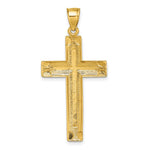 14K Yellow Gold Polished Diamond-cut Textured Fancy Cross Pendant - Product Photo