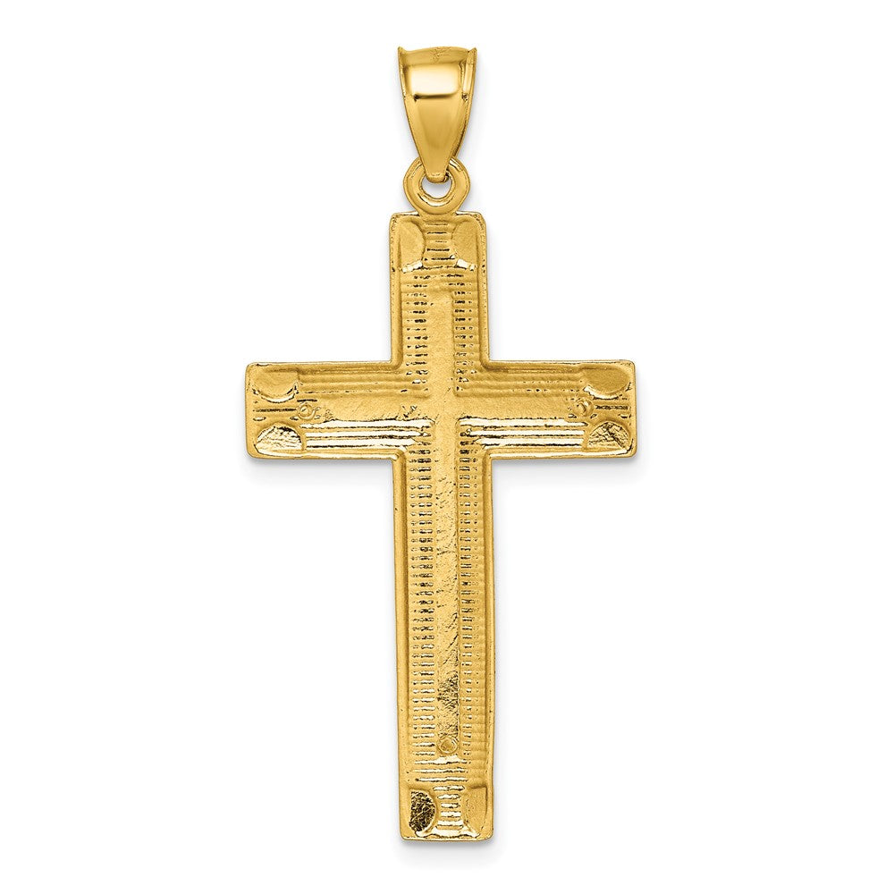 14K Yellow Gold Polished Diamond-cut Textured Fancy Cross Pendant - Product Photo
