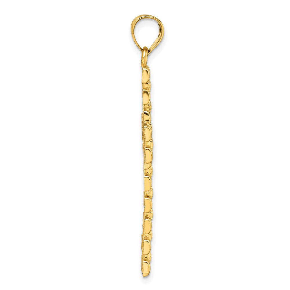 14K Yellow Gold Polished Diamond-cut Textured Fancy Link Cross Pendant - Product Photo