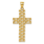 14K Yellow Gold Polished Diamond-cut Textured Fancy Link Cross Pendant - Product Photo