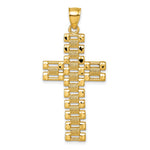 14K Yellow Gold Polished Diamond-cut Textured Fancy Link Cross Pendant - Product Photo