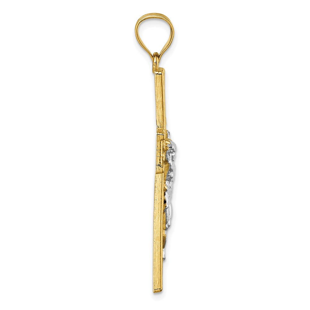 14k w/Rhodium  Polished and Diamond-cut Crucifix Pendant - Product Photo