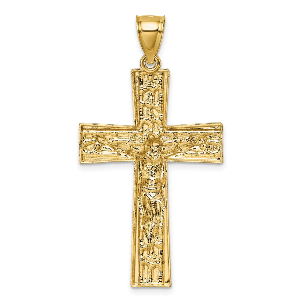 14k w/Rhodium  Polished and Diamond-cut Crucifix Pendant - Product Photo