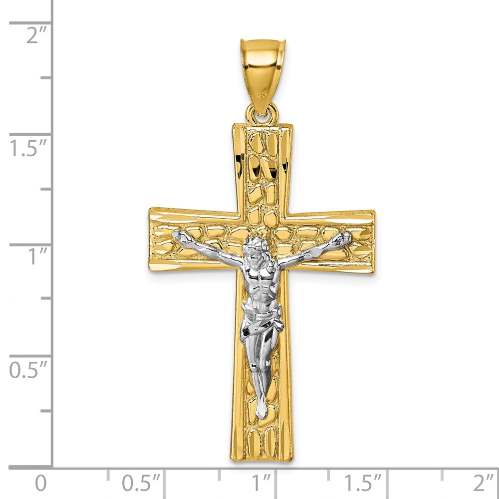 14k w/Rhodium  Polished and Diamond-cut Crucifix Pendant - Product Photo