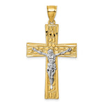14k w/Rhodium  Polished and Diamond-cut Crucifix Pendant - Product Photo