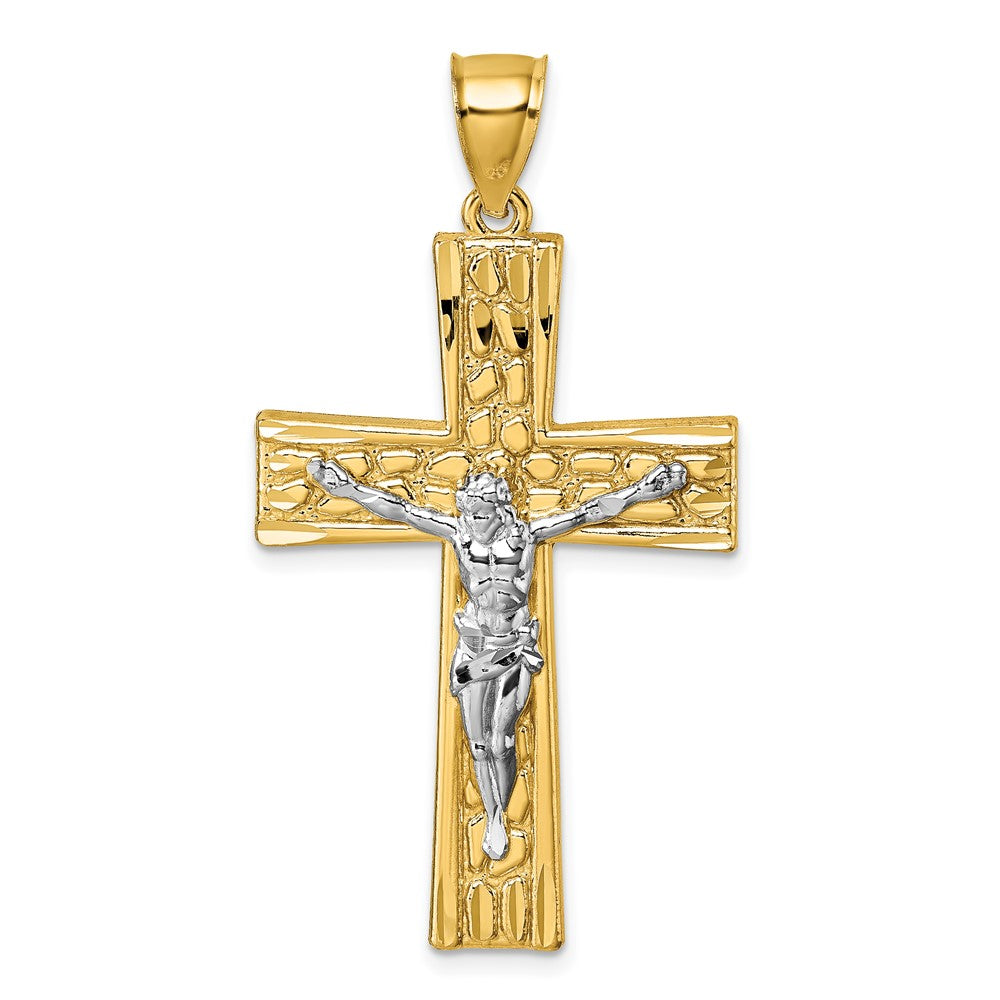 14k w/Rhodium  Polished and Diamond-cut Crucifix Pendant - Product Photo