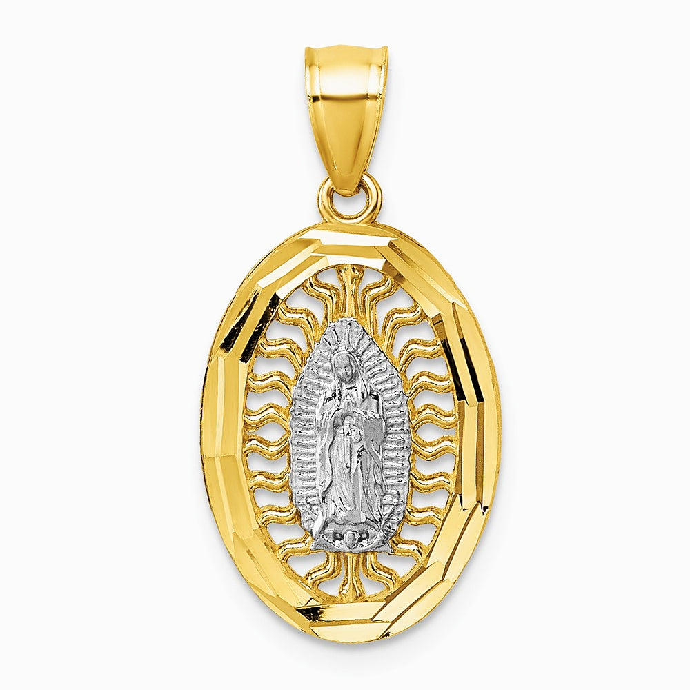 14K Yellow & Rhodium with Rhodium Polished and Diamond-cut Guadalupe Pendant - Product Photo