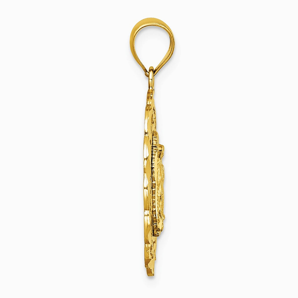 14K Yellow Gold Polished Diamond-Cut Spanish Version Lady of Guadalupe Pendant - Product Photo
