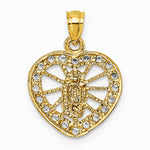 14K Yellow Gold Polished CZ Heart Our Lady of Guadalupe Pendant - Product Photo