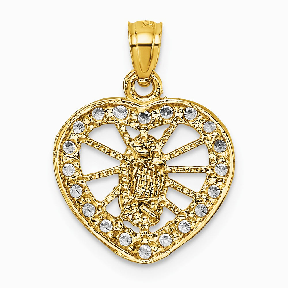 14K Yellow Gold Polished CZ Heart Our Lady of Guadalupe Pendant - Product Photo