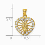 14K Yellow Gold Polished CZ Heart Our Lady of Guadalupe Pendant - Product Photo